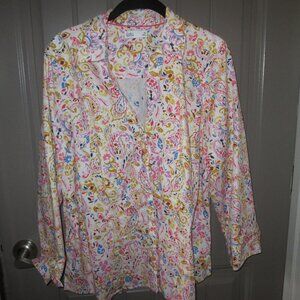 Croft & Barrow XL Button Front Shirt Pastel Floral/Paisley Design, Elbow Length